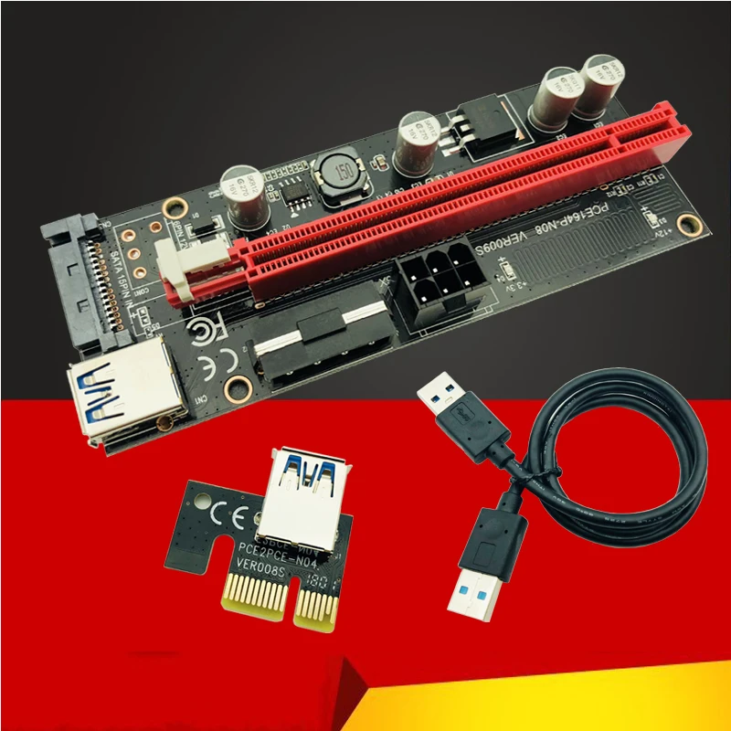 009 s кабель-соединитель PCI-E 1x к 16x Extender 60 см USB3.0 кабель SATA к 6Pin 4pin molex SATA стояк силовой проводки карты для ETH Dogecoin добыча
