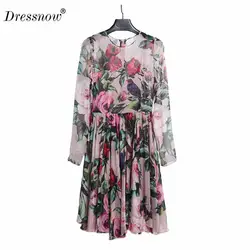 Dressnow/высококачественное дизайнерское платье, женские летние платья с цветочным принтом, женское платье с длинным рукавом и цветочным