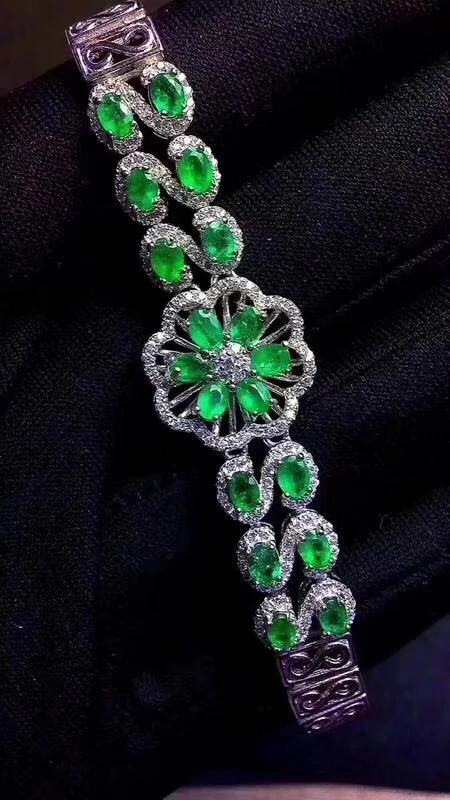 elegant charming green emerald gemstone bracelet for women jewelry natural real gem 925 sterling silver party birthday gift