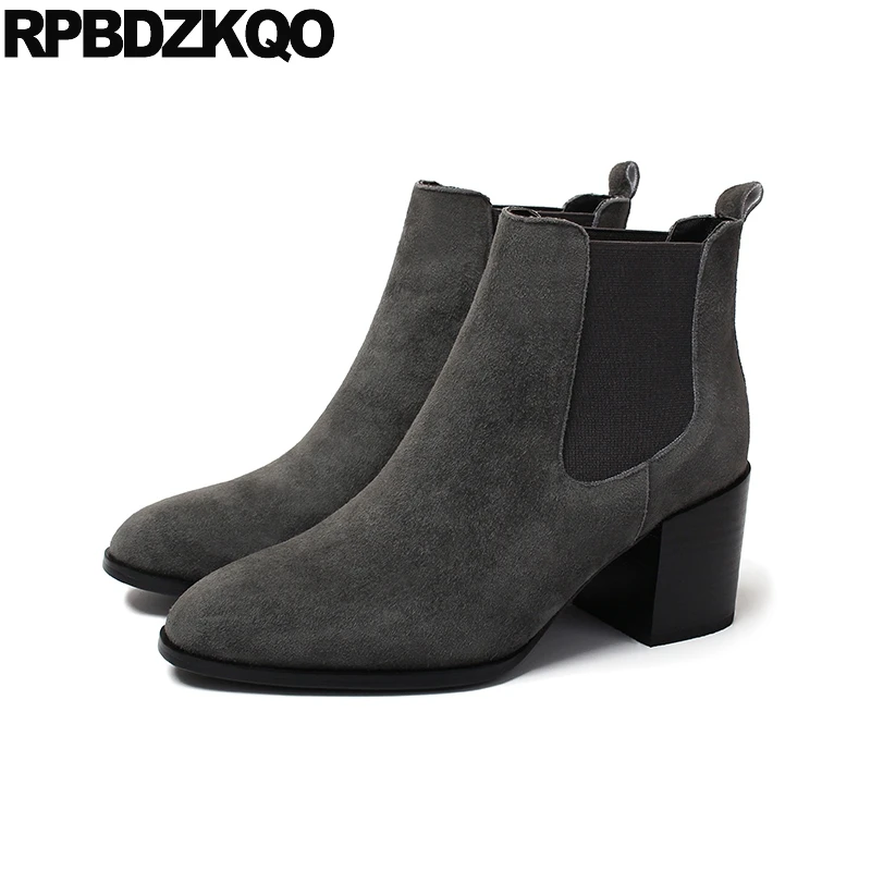 

Genuine Leather 10 Elastic Fall Slip On Round Toe Suede Designer Shoes Women Luxury 2017 Ankle Gray Chelsea Boots Booties Chunky