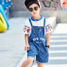 Лето Новые поступления для маленьких мальчиков комбинезоны детские джинсовые штаны детский джинсовый комбинезон для мальчиков подтяжки для От 2 до 10 лет детей Костюмы