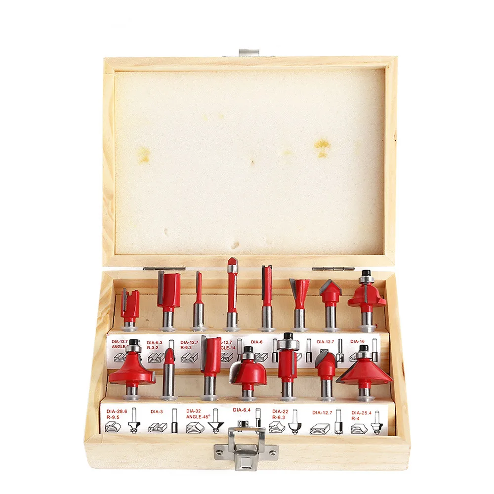

1/4-15SET Milling Cutter Router Bit Set Wood Cutter Carbide Shank Mill Alloy Woodworking Milling Cutters Trimming Tools 15 PCS