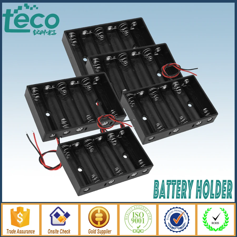 

5Pcs/lot 6 AA Battery Storage Box Wired Battery Case Holder Black TBH-2A-6C-W