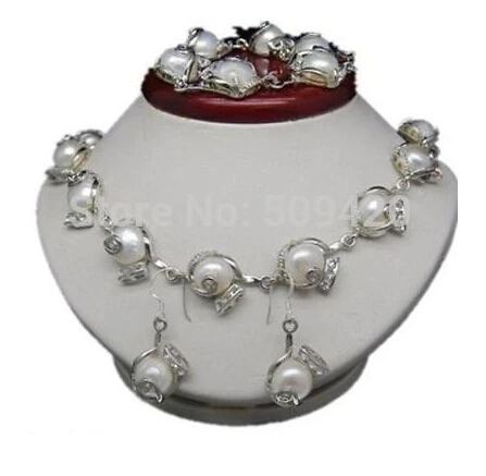 hot sell11-12MM White Akoya Cultured Pearl Necklace Bracelet Earring Set