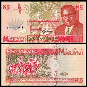

Malawi 5 Kwacha, 1995, P-30, UNC, Banknotes, Original, Uncirculated, Collection, Gift, America, Original Paper Notes