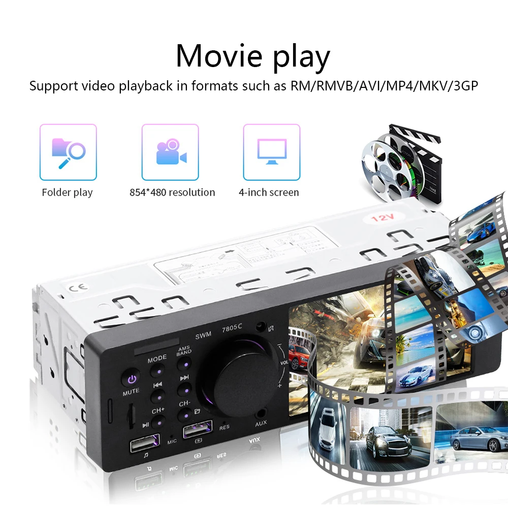 Автомагнитола Podofo универсальная 1 Din FM радио Bluetooth MP3 MP5 плеер 4 дюйма 12