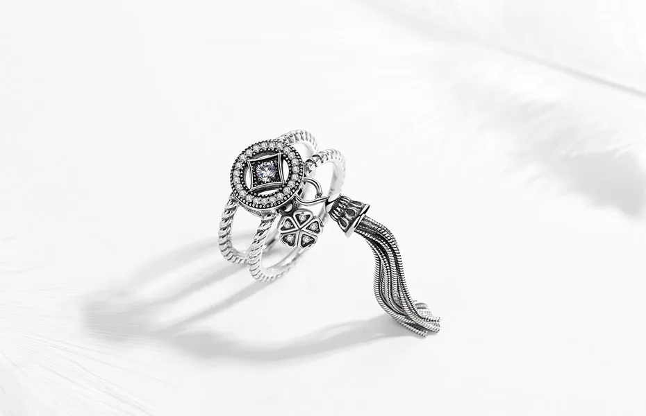 TONGZHE, женское Винтажное кольцо с кисточкой, 925 Стерлинг, серебряные кольца для женщин, цветок клевера, два в одном, кольцо, бохо, панк, хорошее ювелирное изделие