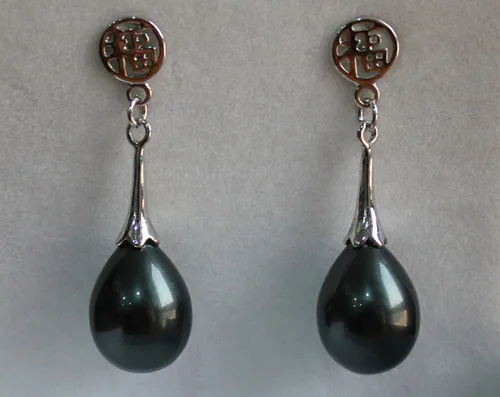 

New Design!Free shipping 12X16MM Black Sea Shell Water Drop Beads "good fortune "Drop Earring