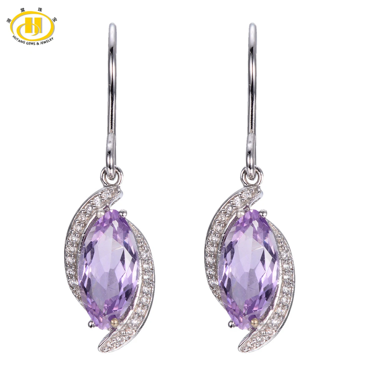 

Hutang Romantic Genuine Purple Amethyst Dangle Earrings Solid 925 Sterling Silver Marquise cut Gemstone Birthstone Fine Jewelry