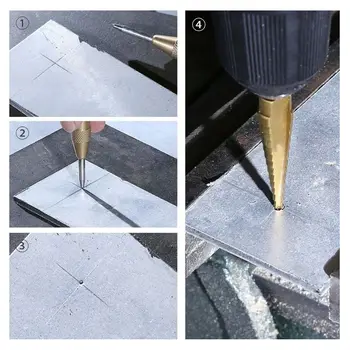 

6PCS Titanium Step Drill Bit Set with Automatic Center Punch, 50 Sizes in 5 High Speed Steel Drill Bits Set for Sheet Metal with