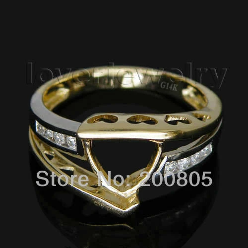 

FASHION Jewelry Trillion 8x8mm With Natural Diamond Semi Mout Ring In Solid 14kt Two Tone Gold SR335