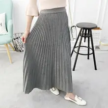 Женские юбки трапециевидной формы с высокой талией, трикотажная Длинная юбка черного и серого цвета, плиссированная эластичная резинка на талии