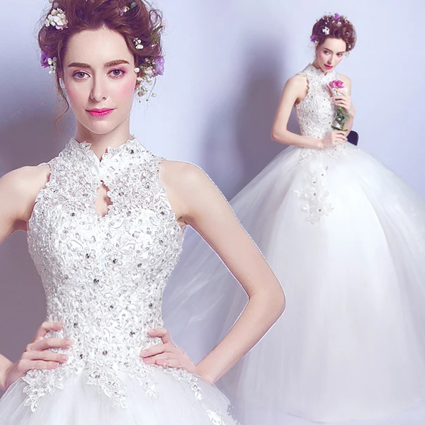

2017 new stock plus size women pregnant bridal gown wedding dress ball gown white lace vintage high collar sexy long beaded 2517