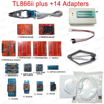 

V9.0 TL866ii Plus Programmer Xgecu Pro + 14 Adapters TSOP32/40/48 TSOP48/SOP44 SOP8 P SOIC Clip Better Than TL866A TL866CS