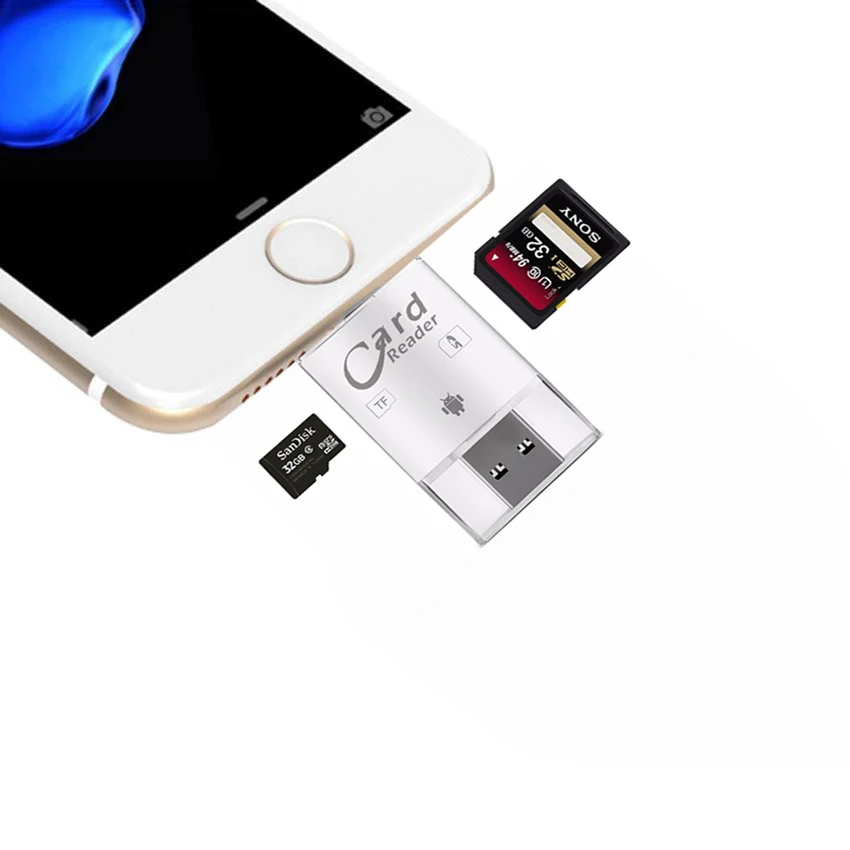 

3 in 1 i Flash Drive USB Micro SD SDHC TF OTG Card Reader Adapter for iPhone 5 6 7 X XS XR for ipad/Samsung OTG Phones