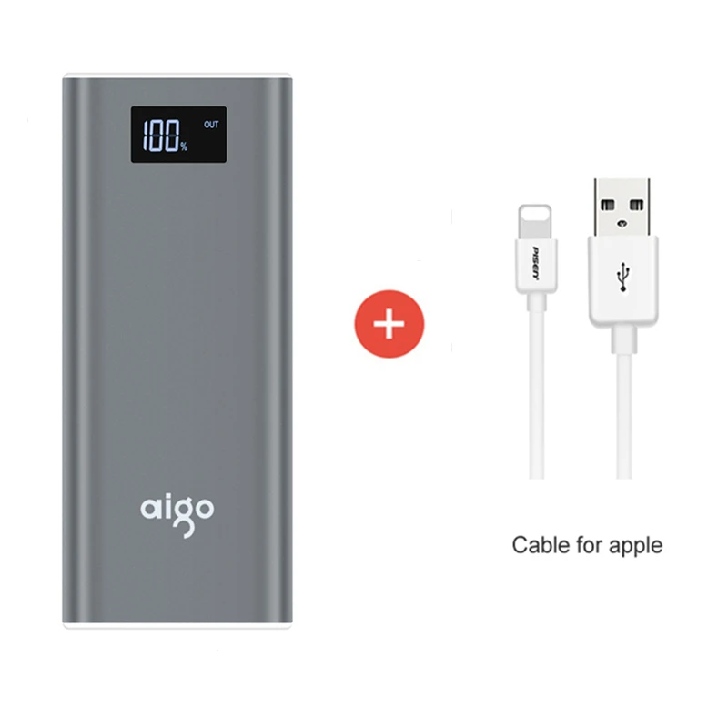 Aigo power Bank 20000 мАч для Xiaomi Mi 2 USB быстрая зарядка портативный повербанк для iPhone X 8 7 6 5 плюс 20000 мАч телефон power bank - Цвет: gray cable