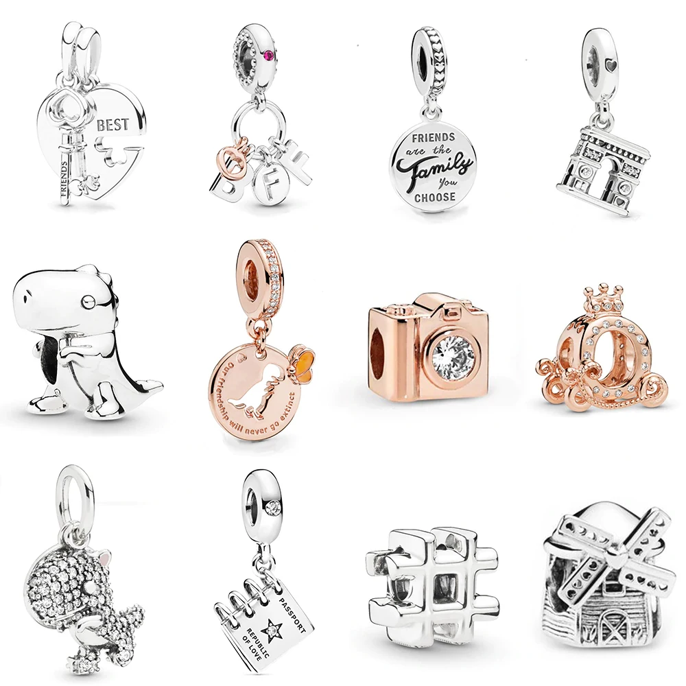

2019 NEW 100% 925 Sterling Silver Autumn 1:1 Dino the Dinosaur Series Charm Pendant Fit Diy Bracelet Europe Women Original Gift