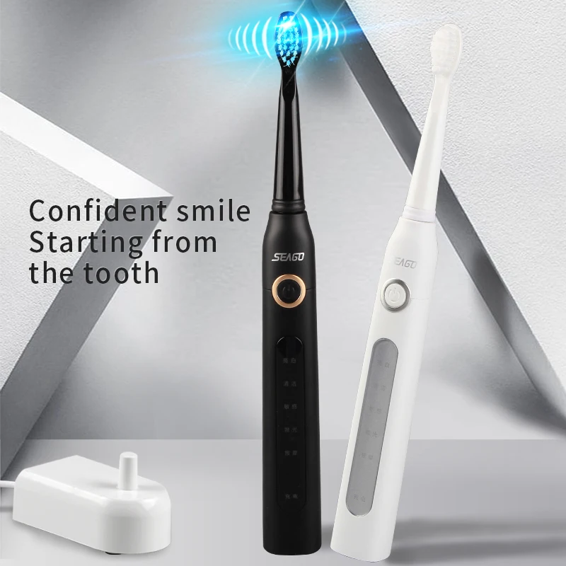 

SEAGO Sonic Tooth Brush Electric Toothbrush Smart Timer Safety Waterproof Rechargeable for adults with 3 Replacement Heads sgE8