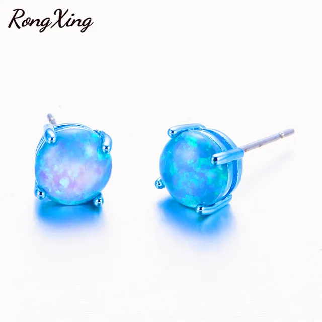 Rongxing Vintage Punk Blue Gold Filled Fire Opal Stud Earrings Rongxing Vintage Punk Blue Gold Filled Fire Opal Stud Earrings For Women Men Fashion Jewelry Earring Gift Ear0695