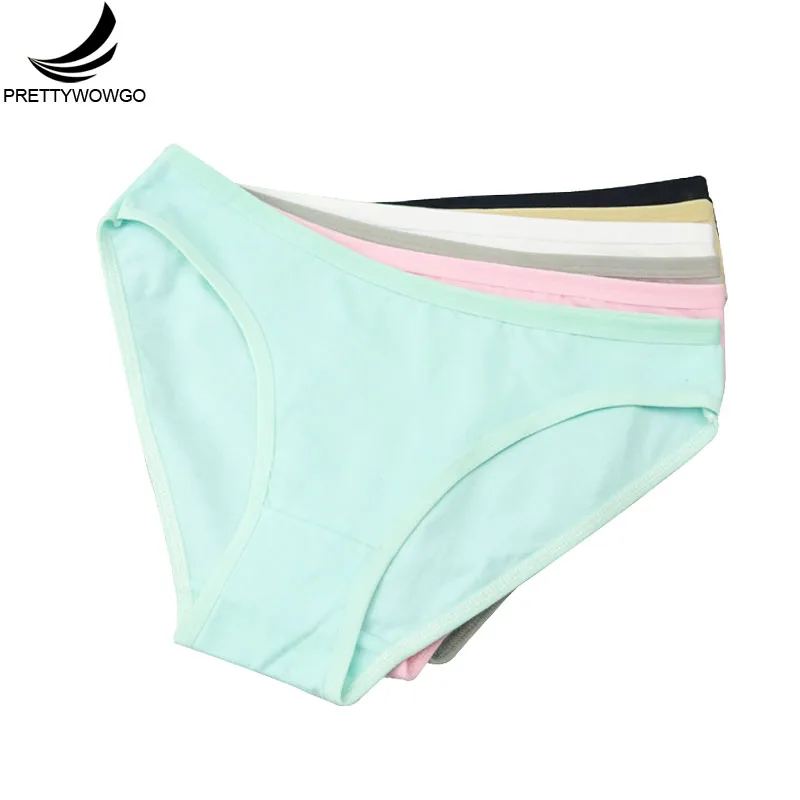 Prettywowgo 6 pcs/lot New Arrival 2018 Good Quality Women's Underwear Solid Color Cotton Cute Brief Panties 9173