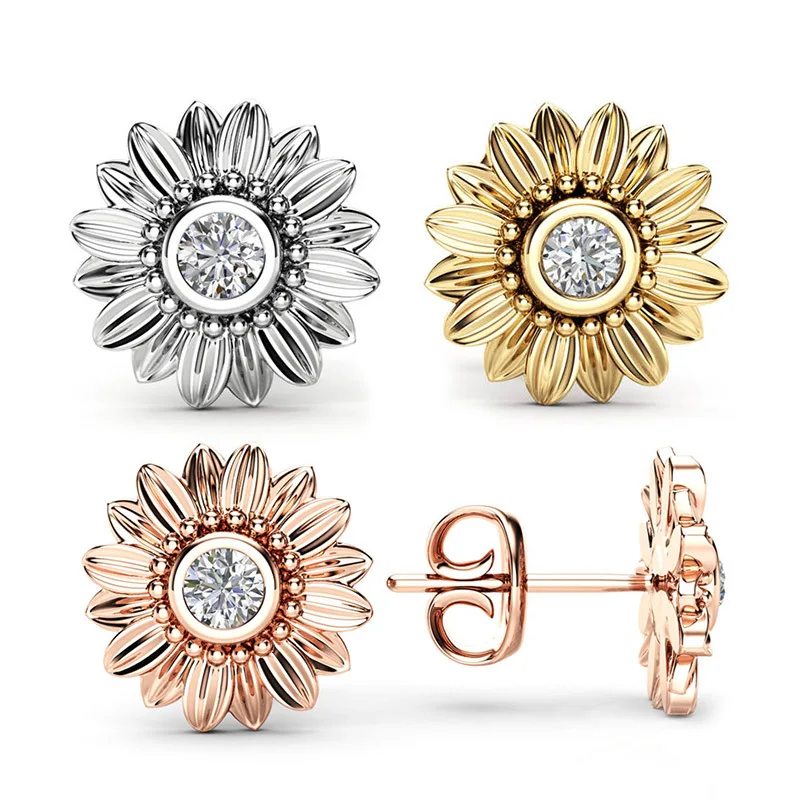 

Classic Sunflower Stud Earrings for Women Exquisite AAA+ Cubic Zirconia Wedding Jewelry Party Gifts Dropshipping