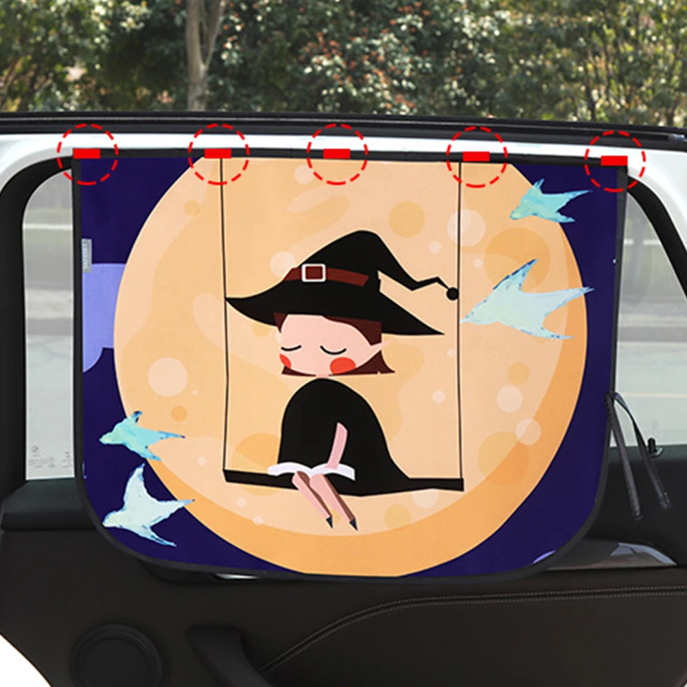 

2PCS Magnetic Window Shade Cute Cartoon Foldable Portable Universal Summer Sunscreen Animals Printed Curtains Car Windshield
