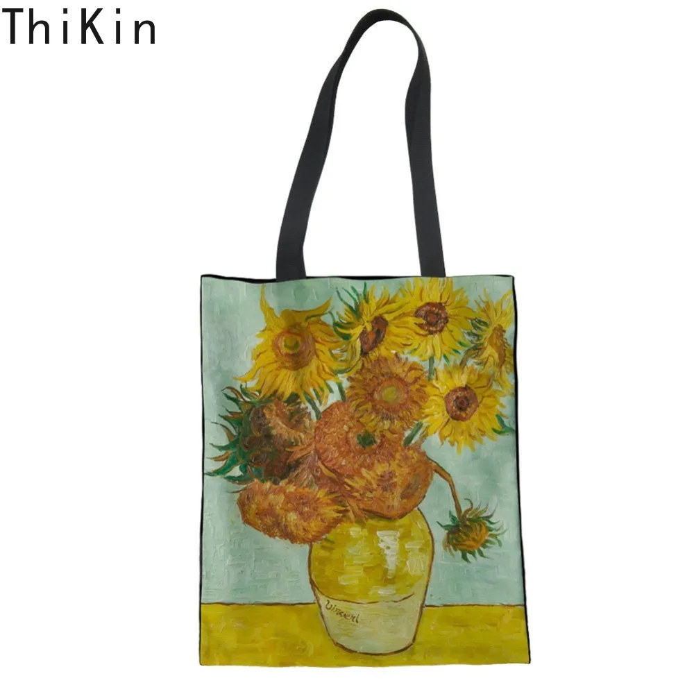 

THIKIN Women Shoulder Bag Vincent Van Gogh Starry Night Printing Girl Classic Canvas Handbag Eco Reusable Foldable Shopping Bag