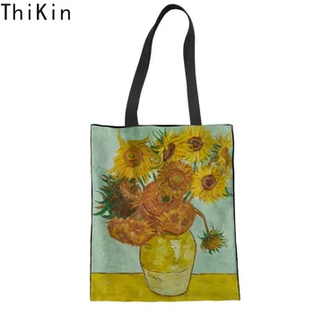 

THIKIN Women Shoulder Bag Vincent Van Gogh Starry Night Printing Girl Classic Canvas Handbag Eco Reusable Foldable Shopping Bag