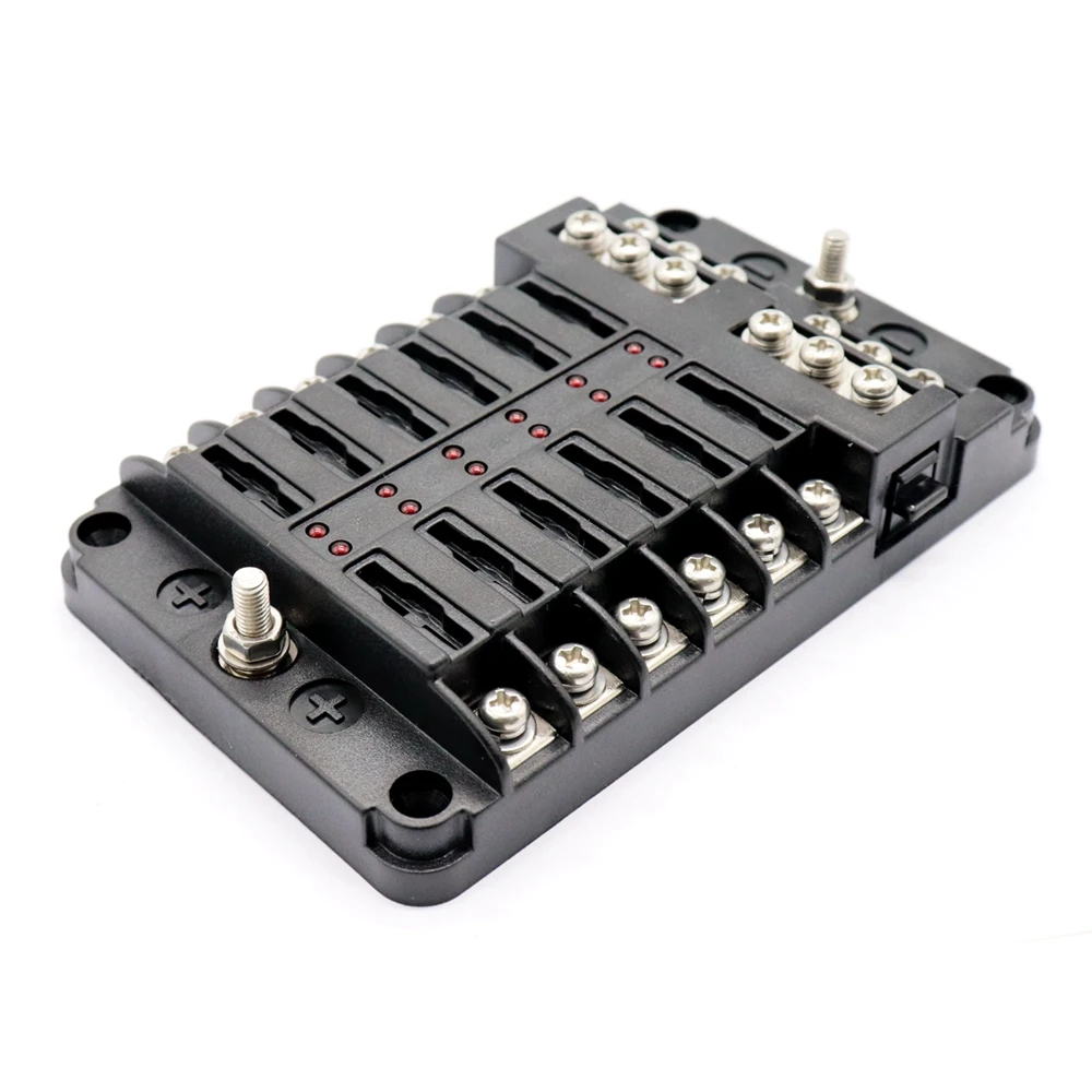 12 Way Boat Fuse Box with 12P Bus bar LED Indicator Fuse Block Negative Ground ConnectionFuses