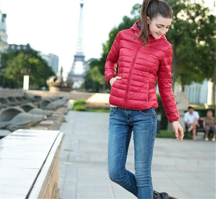 4 colors European and American long-sleeved hooded cotton padded jacket thin section short coat down women parka | Женская одежда