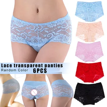 

Newly 6pcs/set Women Lace Panties Middle Waist Breathable Lifting Hips Underpants Random Color