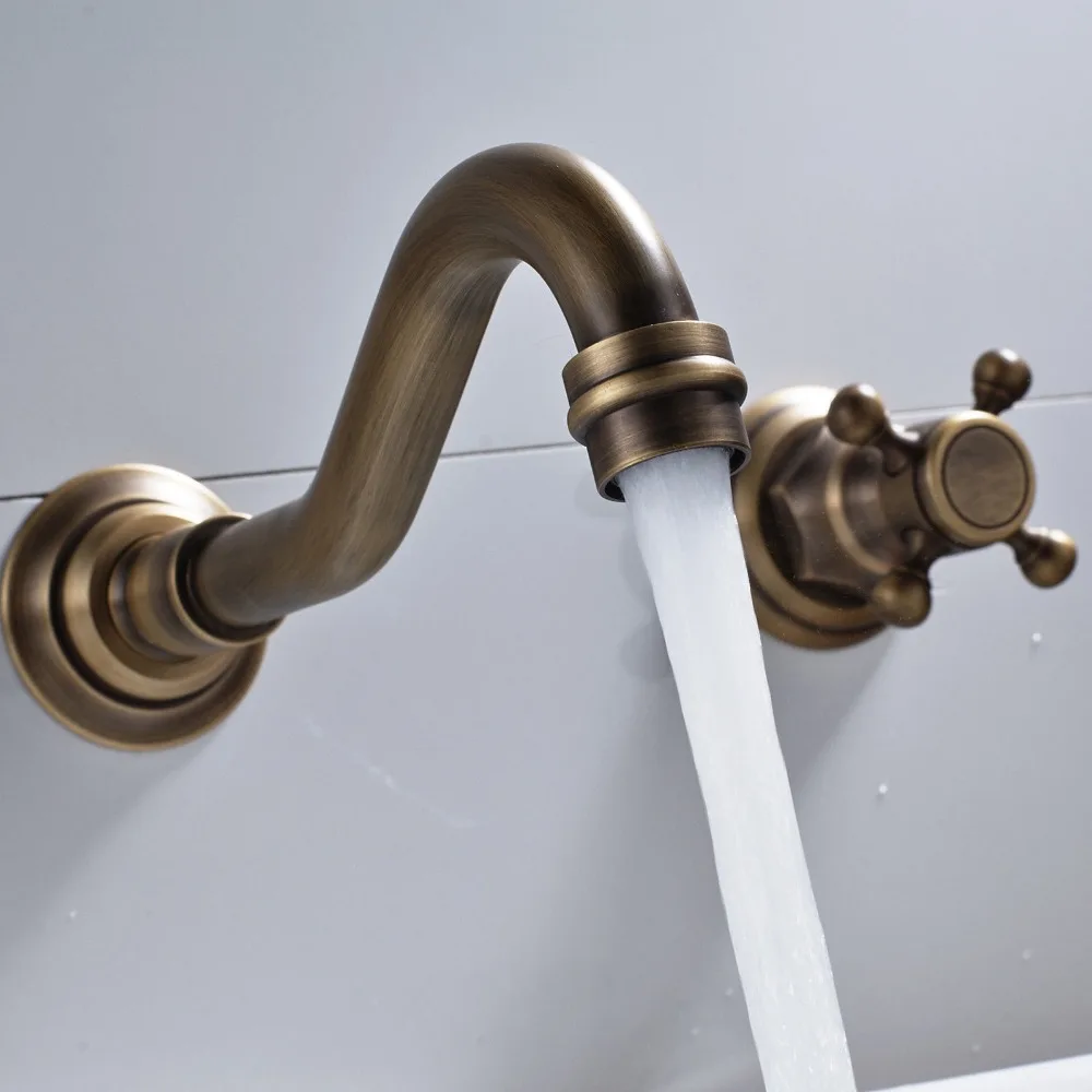 Vintage Antique Brass Widespread Bathroom Sink Faucet Dual Handles 3 Holes Mixer Tap Wall Mount Tub Faucet Mixer Tap Vintage Antique Brass Widespread Bathroom Sink Faucet Dual Handles 3 Holes Mixer Tap Wall Mount Tub Faucet Mixer Tap