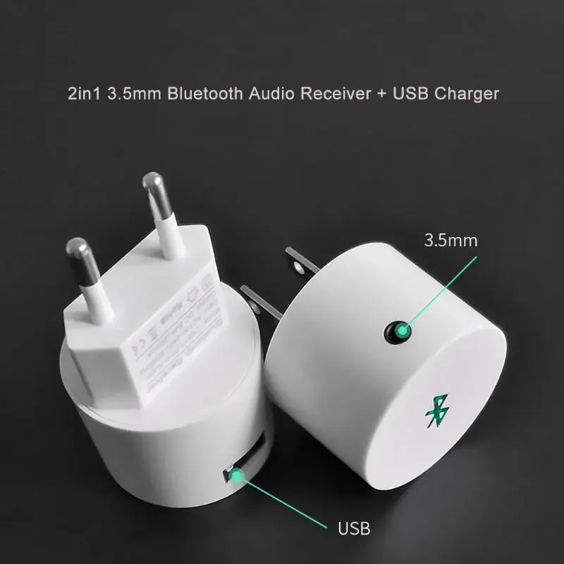 

Wireless Bluetooth Receiver 3.5mm AUX Audio Stereo Adapter EU/US USB Charger for Speaker Smart Phone Tablet PC
