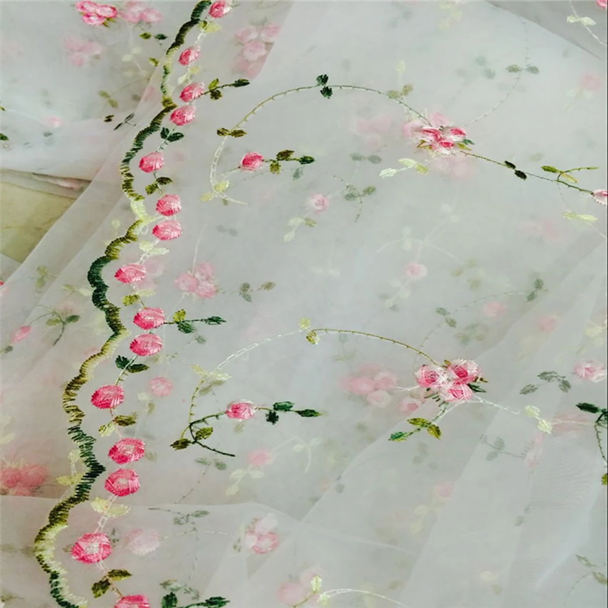 DIY 1 Yard Lace Fabric White Organza Flowers Embroidery Wedding Bridal 51" Width