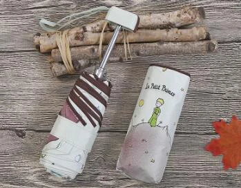 Little Prince Umbrella Mini Pocket Umbrellas Anti UV Folding Umbrella Protable Black Coating Sunshade Girl Small Umbrellas Gifts light green