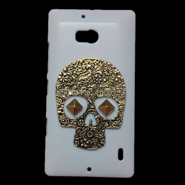 3D Unique Fashion Style Case For Nokia Lumia 930 929 Retro Bronze Skull Punk Rivet Studs Studded White Back Cover |