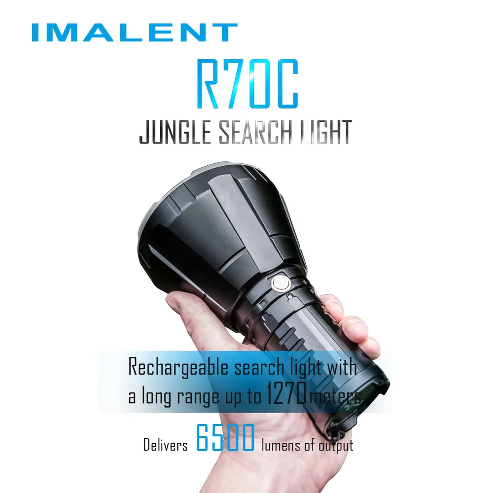 

IMALENT R70C Flashlight 18650 Lithium Battery Rechargeable 6500 Lumens IPX-8 waterproof Aluminum Glossy Reflector Torch Outdoor