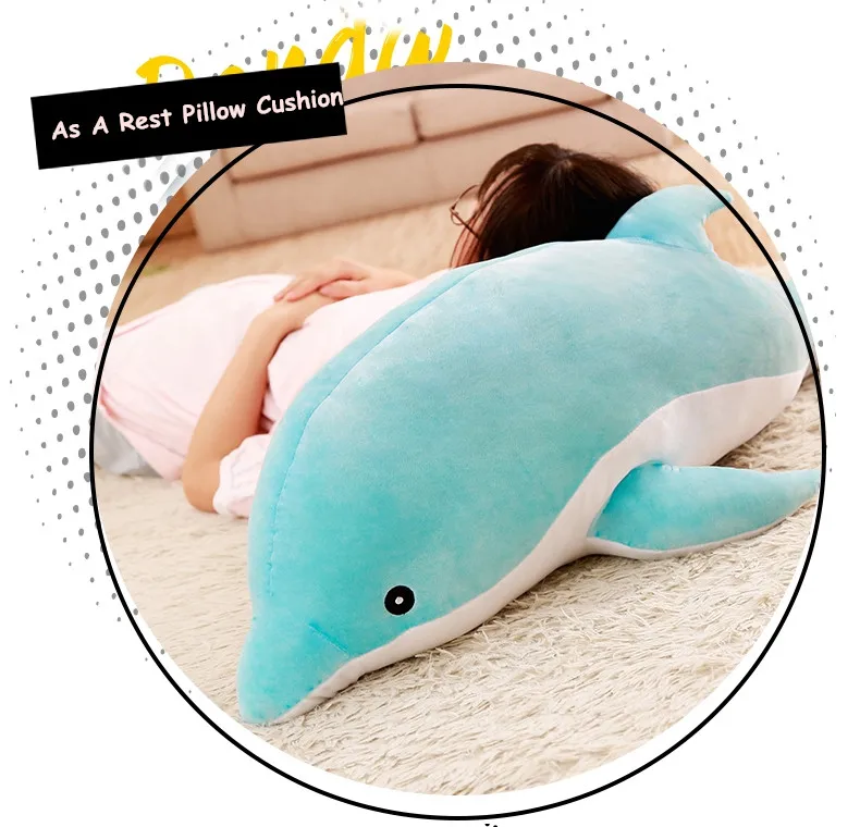 Dorimytrader New Soft Sea Animal Dolphin Plush Pillow Giant Stuffed Cartoon Dolphin Shark Toy Doll for Kids Adults Gift Decoration 140cm 160cm DY50447 (11)