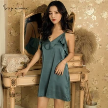 Сексуальная мусс женская пижама ночная рубашка женское нижнее белье кружева супер огонь ремень искушение Весна моделирование шелковая ночная рубашка пижамы