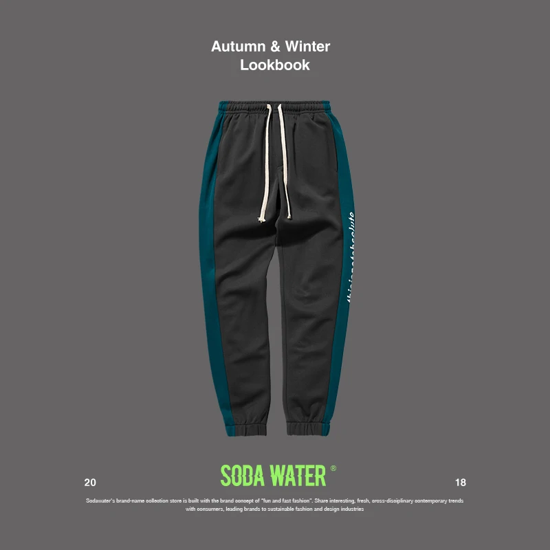 SODA WATER Streetwear men's elastic waist track pants jogger trousers casual side stripe letter pants loose sweatpants 8838W