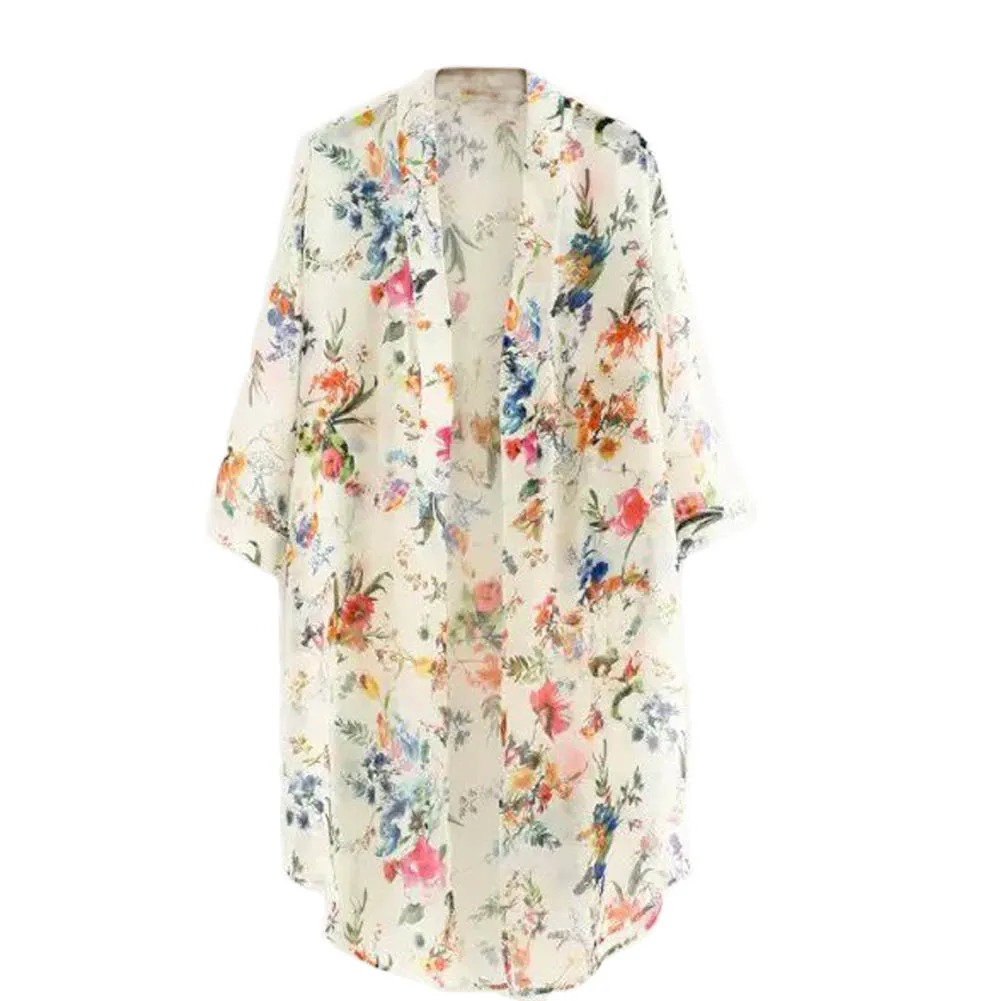 2018 New Arrival Summer Sunproof Cardigan Fashion Women printing Chiffon Bikini Cover Up Kimono Cardigan Coat 2 Colors camisa
