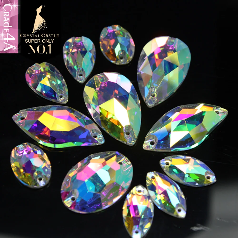 Хрустальный замок 4A Glass Стразы для одежды Женская Овальная Капля Navette Leaf Crystal AB