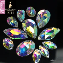 Crystal Castle 4A Glass Rhinestone For Clothes Sewing Stone Oval Drop Navette Leaf Crystal AB Flatback Strass Sew On Rhinestones