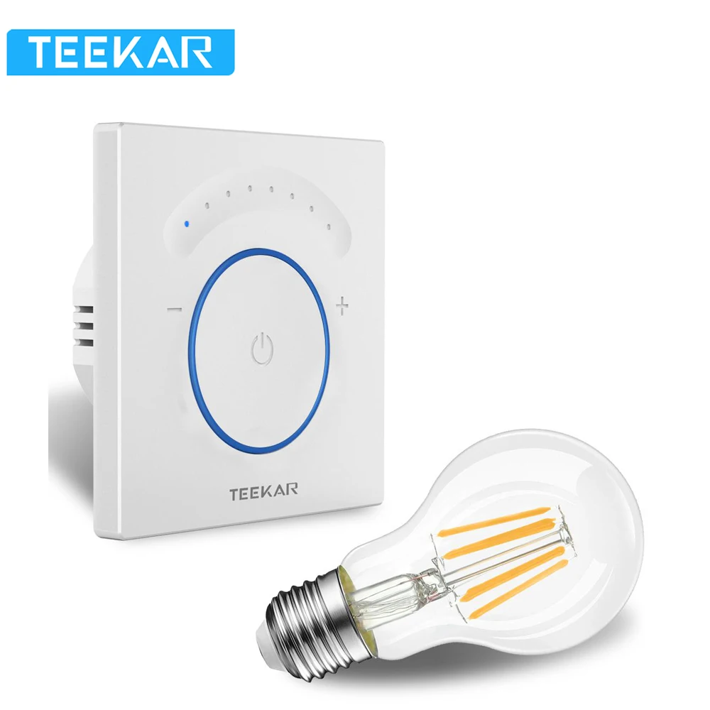 

EU Standard TEEKAR Smart Dimmer Switch 1Gang Work with Alexa Google Home Timing Function APP Control Light Switch With Bulb