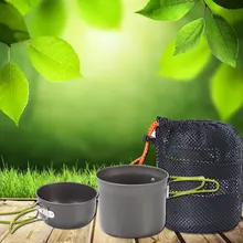 Promo non-stick Cookware Outdoor Aluminum Pots Pans Bowls with foldable handle Camping cookware set Hiking Picnic Cooking Set