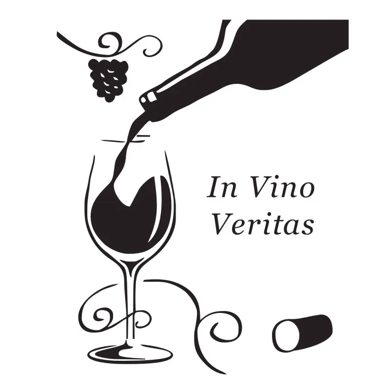 В Vino Veritas Цитата наклейки на стену домашний декор стеклянная бутылка для вина Цветочные грейпвин настенные наклейки украшение кухонной стены