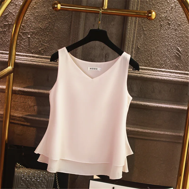2020 Fashion Brand Women's blouse Tops Summer sleeveless Chiffon shirt Solid V-neck Casual blouse Plus Size 5XL Loose Female Top