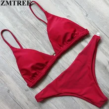 ZMTREE купальники женщины бикини установить красный желтый сплошной Цвет купальники 2017 крючком бикини сексуальный пляж купальный костюм Бразильский biquini