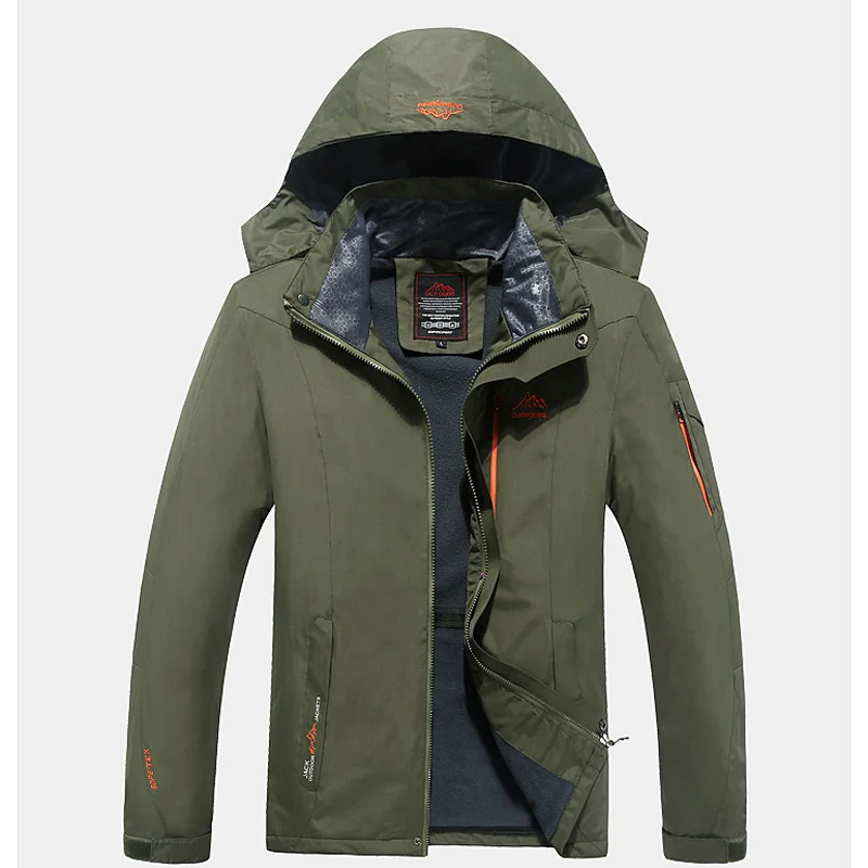 Мужское теплое пальто, брендовая зимняя ветровка размера плюс, XXXL, 4XL, 5XL, 6XL, Мужская Флисовая термо анорак с капюшоном, водонепроницаемая мужская куртка - Цвет: army green