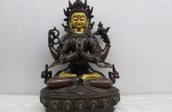 

Tibet Buddhism purple Copper Four armed Avalokitesvara Kwan Yin Buddha Statue